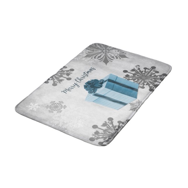 Blue Christmas Gift Holiday Bath Mat (Angled)