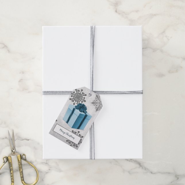 Blue Christmas Gift Holiday Gift Tag (With Twine)