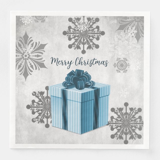 Blue Christmas Gift Holiday Paper Napkin (Front)