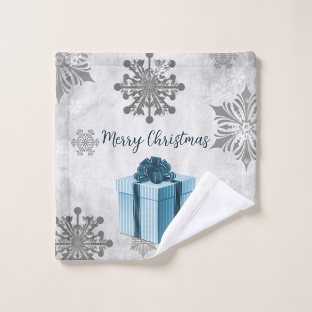Blue Christmas Gift Holiday Towel Set (Wash Cloth)