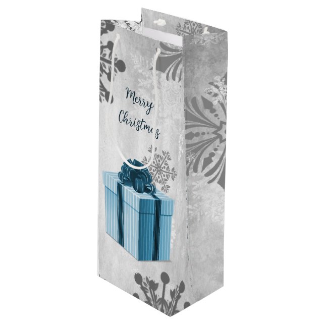 Blue Christmas Gift Holiday Wine Gift Bag (Front Angled)