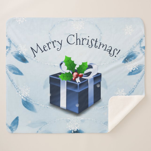 Blue Christmas Gift Sherpa Blanket (Front (Horizontal))