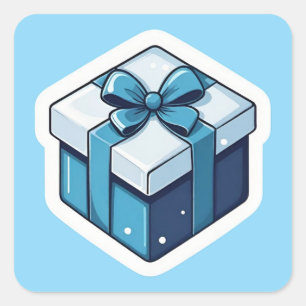 Blue Christmas Gift Square Sticker
