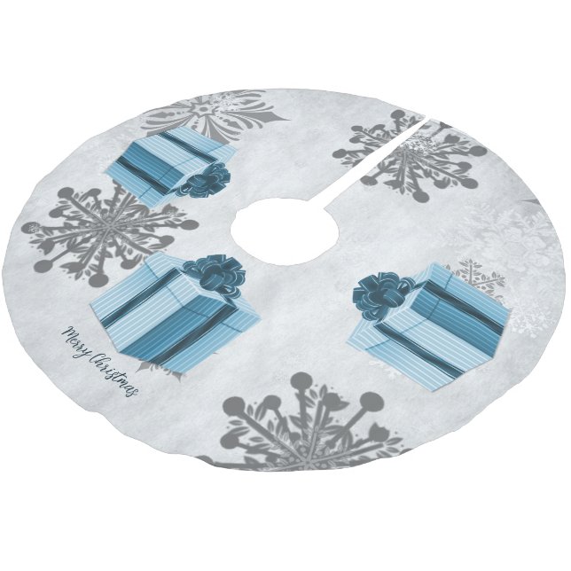 Blue Christmas Gift Tree Skirt (Angled)