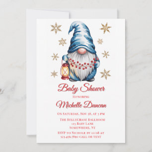 Blue Christmas Gnome Baby Shower Invitation