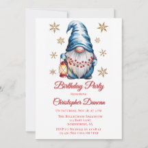 Blue Christmas Gnome Boy Birthday Party