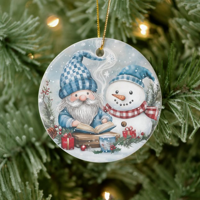Blue Christmas Gnome  Ceramic Tree Decoration (Tree)