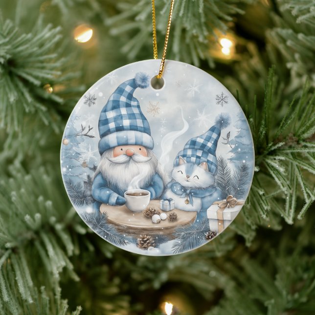 Blue Christmas Gnome  Ceramic Tree Decoration (Tree)