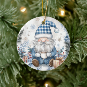 Blue Christmas Gnome  Ceramic Tree Decoration