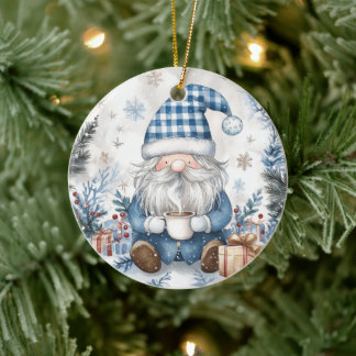 Blue Christmas Gnome Ceramic Tree Decoration