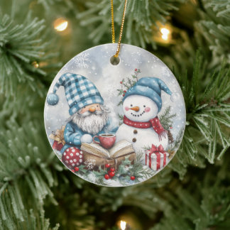 Blue Christmas Gnome Ceramic Tree Decoration