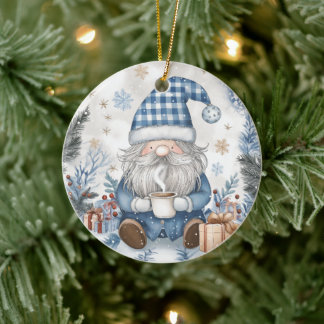 Blue Christmas Gnome Ceramic Tree Decoration