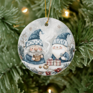 Blue Christmas Gnome Ceramic Tree Decoration