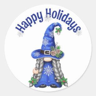 Blue Christmas Gnome  Classic Round Sticker
