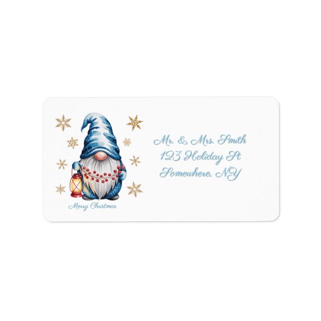 Blue Christmas Gnome with Red Lantern Berries Label (Front)