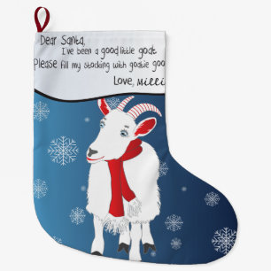 Blue Christmas Goat Dear Santa I have been good Large Christmas Stocking