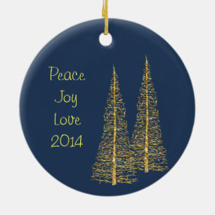 Blue Christmas Gold Trees Ball Star Photo Ornament