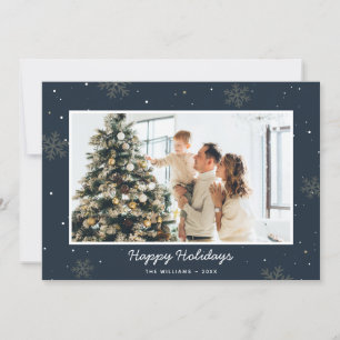 Blue Christmas Happy Holidays Family Photo Cards
