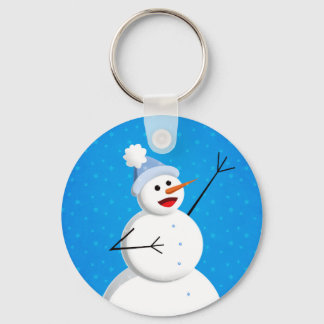 Blue Christmas Happy Snowman Key Ring