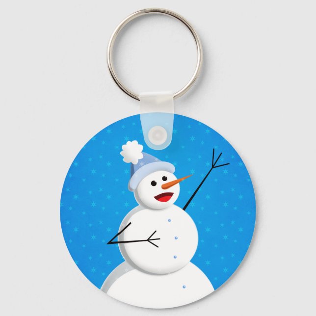 Blue Christmas Happy Snowman Key Ring (Front)