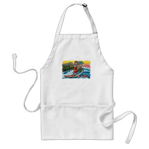 Blue Christmas Hawaiian Surfing Santa Illustration Standard Apron