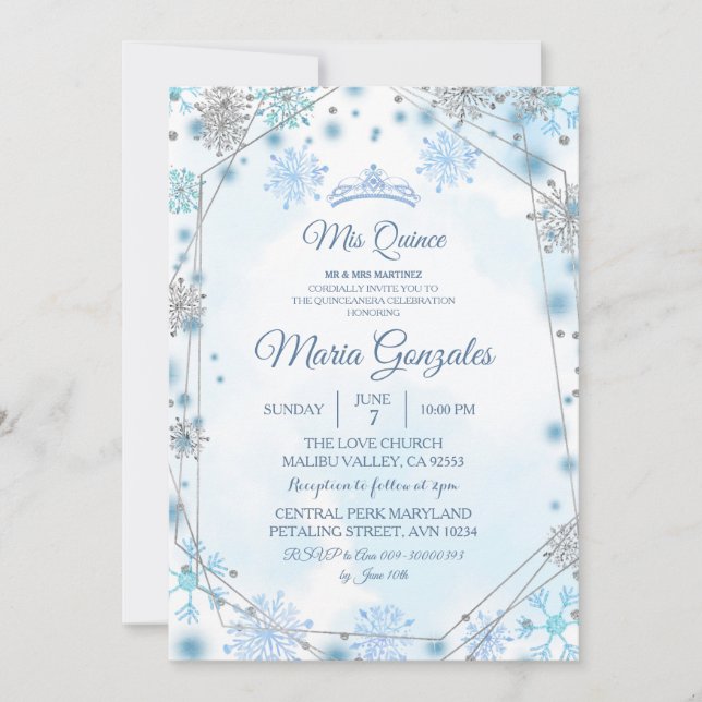 Blue Christmas Holiday Season Geometric Sweet 15th Invitation (Front)