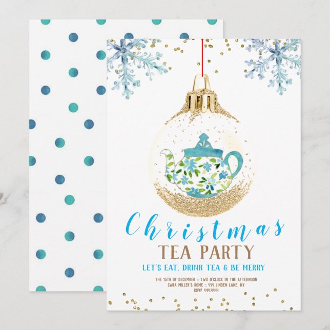 Blue Christmas Holiday Tea Party Invitation (Front/Back)