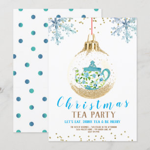 Blue Christmas Holiday Tea Party Invitation