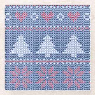 Blue Christmas knitting pattern Glass Coaster