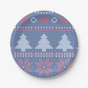 Blue Christmas knitting pattern Paper Plate
