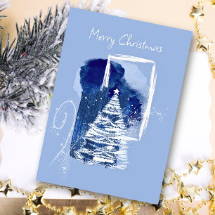 Blue Christmas Multi Photo Collage Tri-Fold Holiday Card