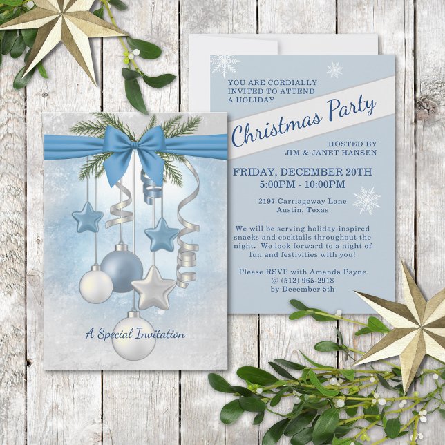 Blue Christmas Multiple Ornaments Party Invitation (Creator Uploaded)