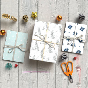 Blue Christmas Nordic set of 3  Wrapping Paper Sheet