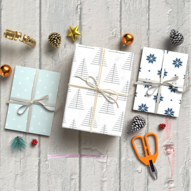Blue Christmas Nordic set of 3  Wrapping Paper Sheet (Creator Uploaded)
