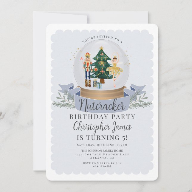 Blue Christmas Nutcracker birthday party invite (Front)