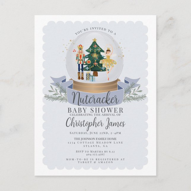 Blue Christmas Nutcracker boy baby shower invite Postcard (Front)
