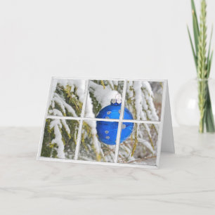 Blue Christmas Ornament In Window Card
