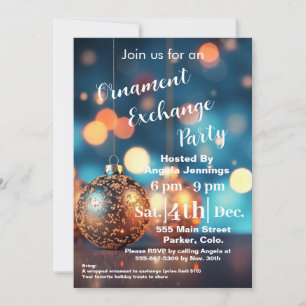 Blue Christmas Ornament Party Invitation Cards