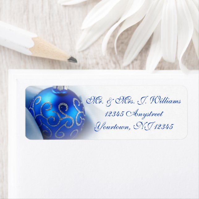 Blue Christmas Ornament Return Address Label (Insitu)