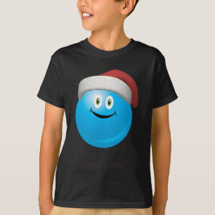 Blue christmas ornament wearing a red santa hat T-Shirt