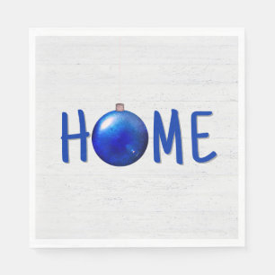 Blue Christmas Ornament With Home Text Napkin