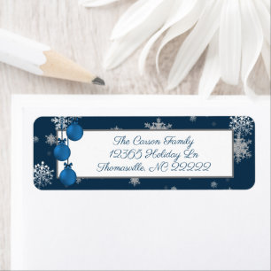 Blue Christmas Ornaments Address Label