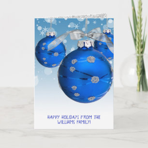 blue Christmas ornaments and snowflake Card