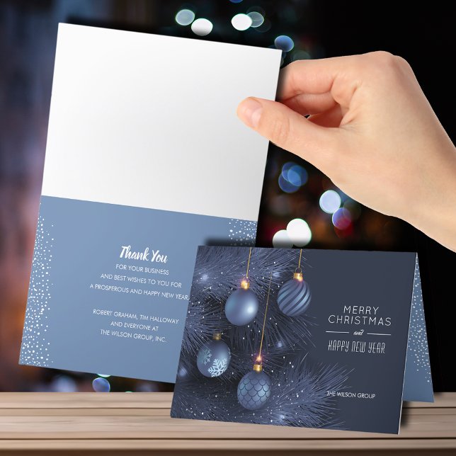 Blue Christmas Ornaments Business Holiday Card (Creator Uploaded)