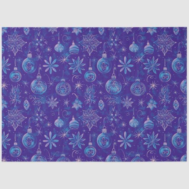 Blue Christmas Ornaments Christmas Tissue Paper (Front)