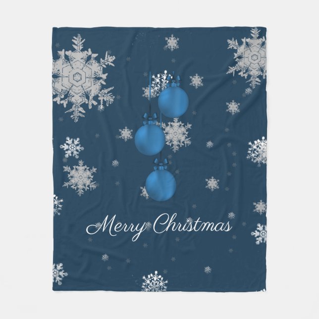 Blue Christmas Ornaments Fleece Blanket (Front)