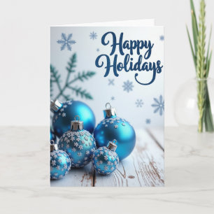Blue Christmas Ornaments Happy Holidays Card