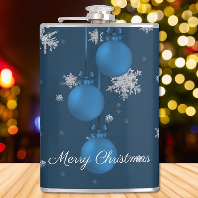 Blue Christmas Ornaments Holiday Flask (Blue Christmas Ornaments Holiday Flask)