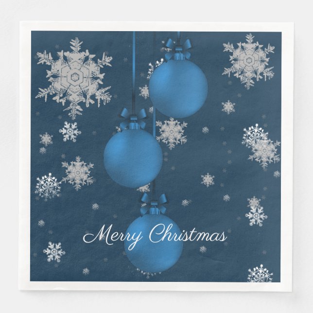 Blue Christmas Ornaments Paper Napkin (Front)