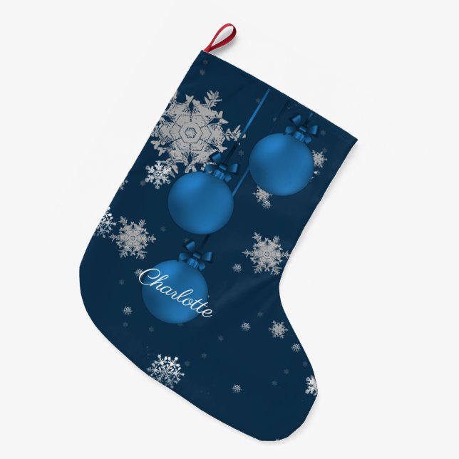 Blue Christmas Ornaments Stocking (Front (Hanging))